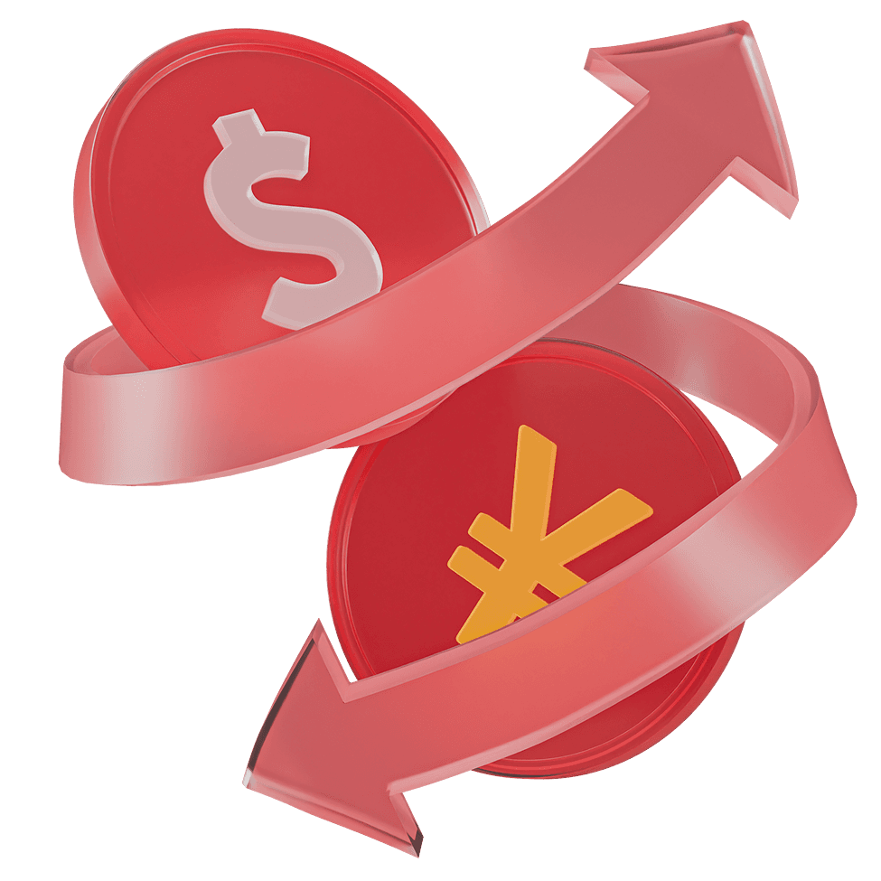 currencies wrapped around a twisting arrow pointing upwards